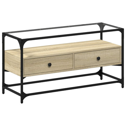 Tv-bänk med glasskiva sonoma ek 98x35x51 cm konstruerat trä