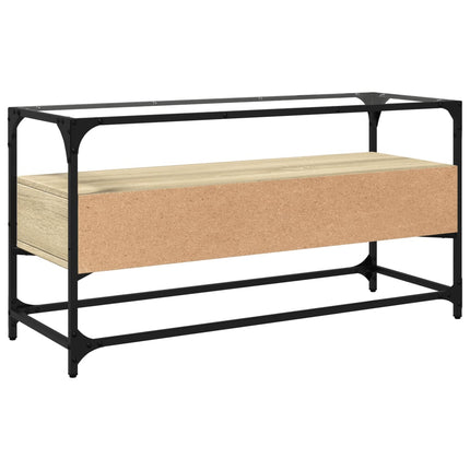 Tv-bänk med glasskiva sonoma ek 98x35x51 cm konstruerat trä