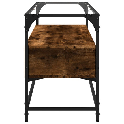 Tv-bänk med glasskiva rökfärgad ek 98x35x51 cm konstruerat trä