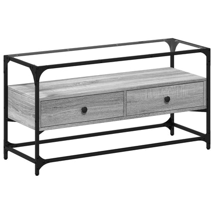Tv-bänk med glasskiva grå sonoma 98x35x51 cm konstruerat trä
