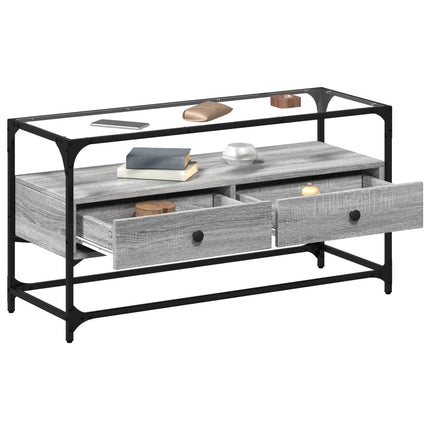 Tv-bänk med glasskiva grå sonoma 98x35x51 cm konstruerat trä