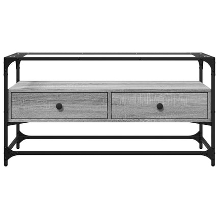 Tv-bänk med glasskiva grå sonoma 98x35x51 cm konstruerat trä