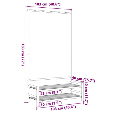 Klädställ med hyllor 103x40x183 cm bambu