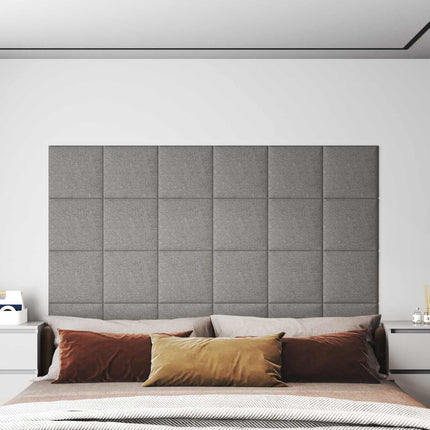 Väggsänggavel 12 pcs Ljusgrå 30 x 30 cm tyg
