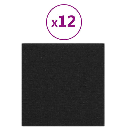 Väggsänggavel 12 pcs Svart 30 x 30 cm tyg
