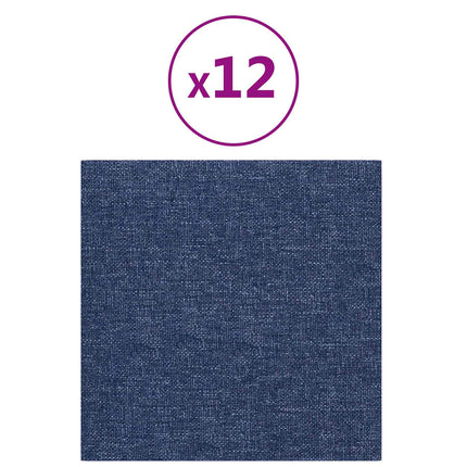 Väggsänggavel 12 pcs Blå 30 x 30 cm tyg