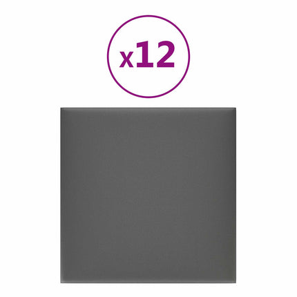 Väggsänggavel 12 pcs Grå 30 x 30 cm tyg