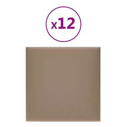 Väggsänggavel 12 pcs Cappuccino 30 x 30 cm tyg