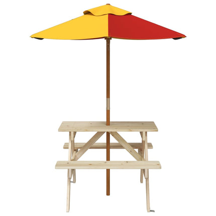 Picknickbord med parasoll för 4 barn massivt granträ