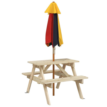 Picknickbord med parasoll för 4 barn massivt granträ