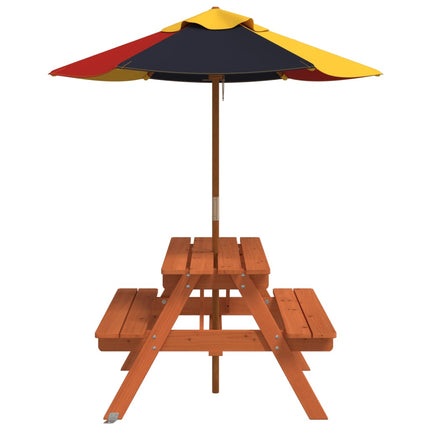 Picknickbord med parasoll för 4 barn massivt granträ