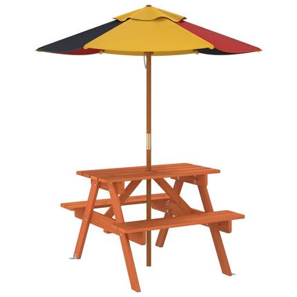 Picknickbord med parasoll för 4 barn massivt granträ