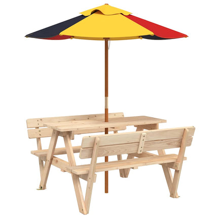 Picknickbord med parasoll för 4 barn massivt granträ