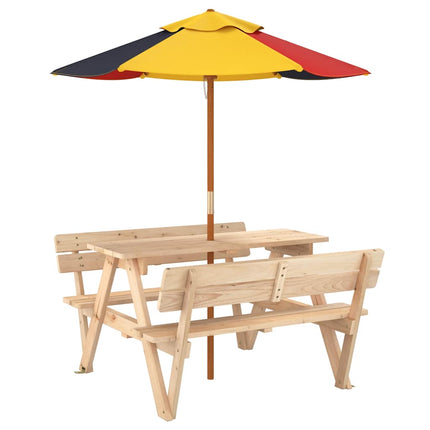 Picknickbord med parasoll för 4 barn massivt granträ
