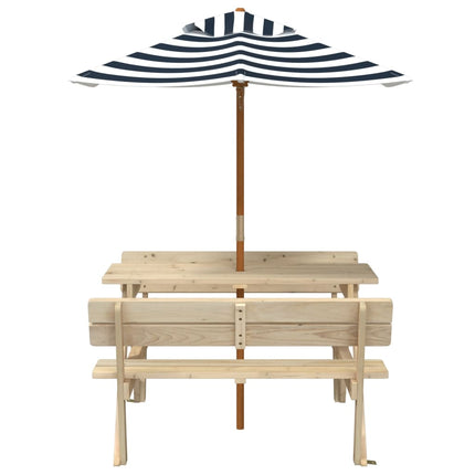 Picknickbord med parasoll för 4 barn massivt granträ