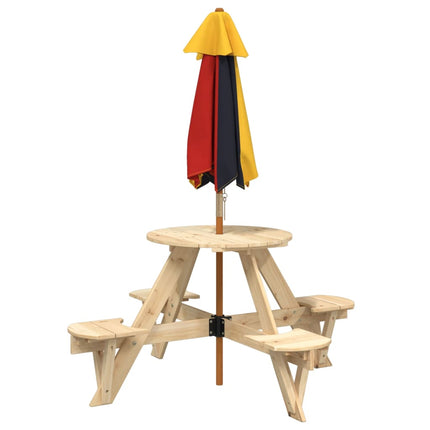 Picknickbord med parasoll för 4 barn massivt granträ