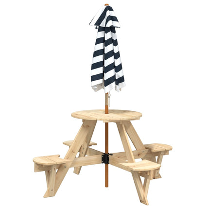 Picknickbord med parasoll för 4 barn massivt granträ