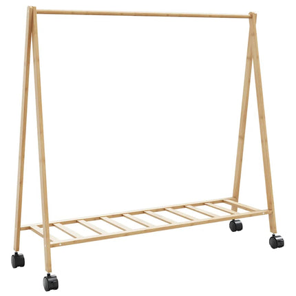 Klädställ med hyllor och hjul 106x34x106,5 cm bambu