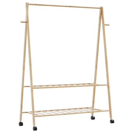 Klädställ med hyllor och hjul 132x45,5x155,5 cm bambu