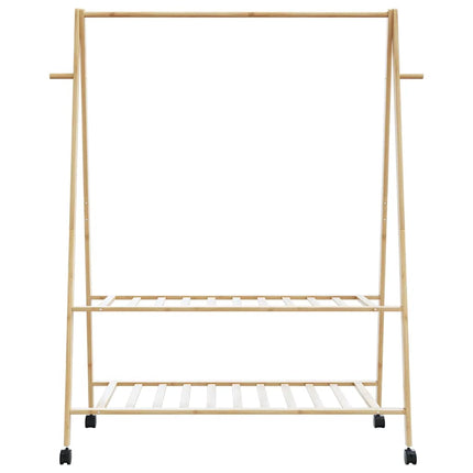 Klädställ med hyllor och hjul 132x45,5x155,5 cm bambu