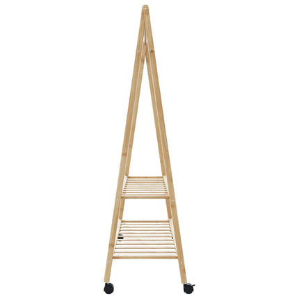 Klädställ med hyllor och hjul 132x45,5x155,5 cm bambu