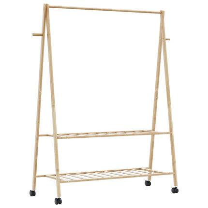 Klädställ med hyllor och hjul 132x45,5x155,5 cm bambu