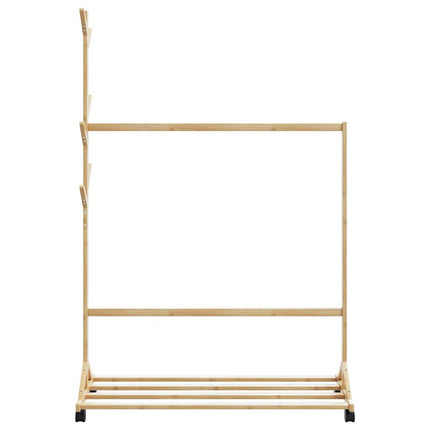 Klädställ med krokar och hjul 100x35x157 cm bambu