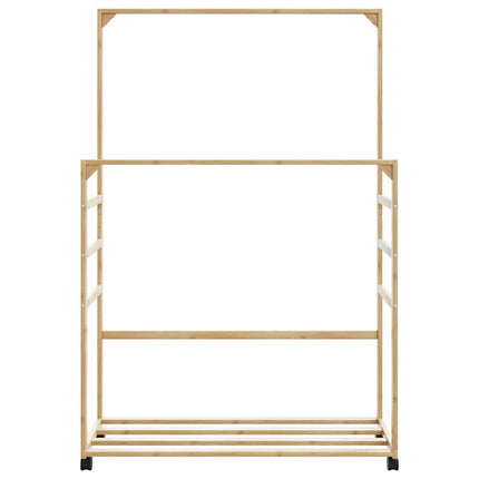 Klädställ med hyllor och hjul 90x35x155 cm bambu