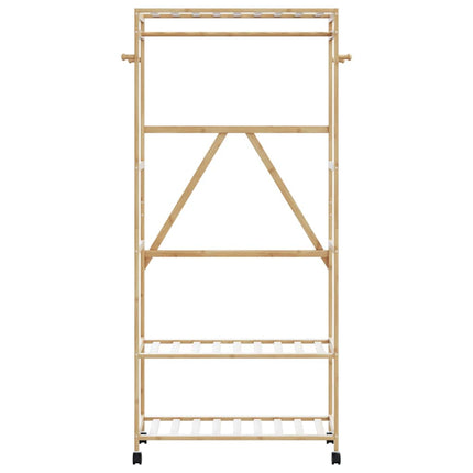 Klädställ med hyllor och hjul 90x40x179,5 cm bambu