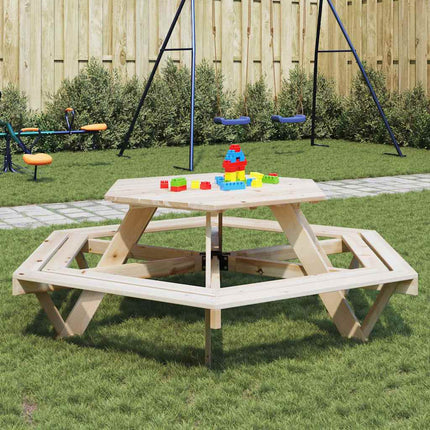 Picknickbord för 6 barn sexkantig massivt granträ