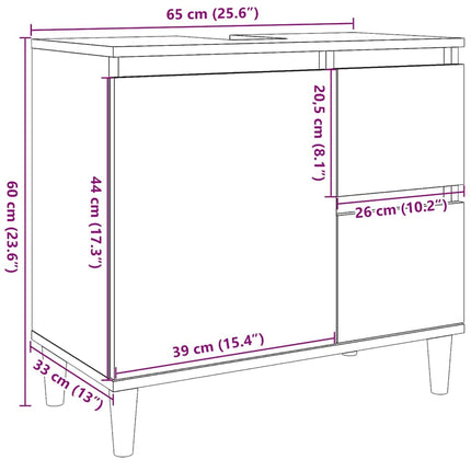 Badrumsskåp sonoma-ek 65x33x60 cm konstruerat trä