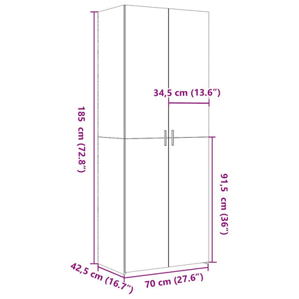 Högskåp sonoma-ek 70x42,5x185 cm konstruerat trä