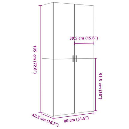 Högskåp sonoma-ek 80x42,5x185 cm konstruerat trä