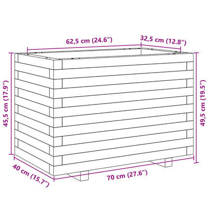 Odlingslåda vaxbrun 70x40x49,5 cm massiv furu