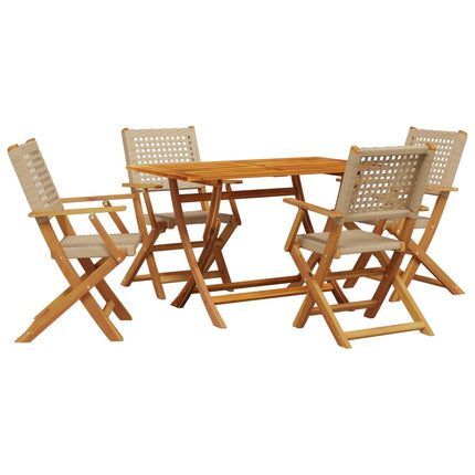 Matgrupp för trädgården 5 delar beige konstrotting/massivt trä