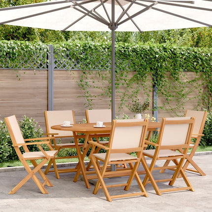 Matgrupp för trädgården 7 delar beige tyg och massivt trä