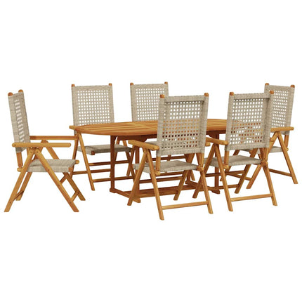 Matgrupp för trädgården 7 delar beige konstrotting/massivt trä