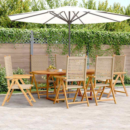 Matgrupp för trädgården 7 delar beige konstrotting/massivt trä