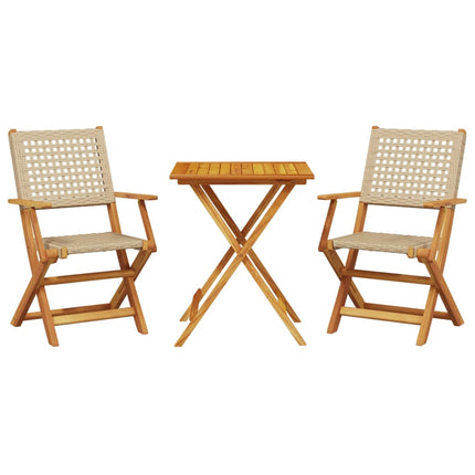Caféset 3 delar beige konstrotting och massivt trä