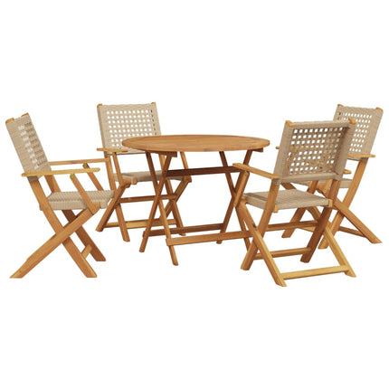Matgrupp för trädgården 5 delar beige konstrotting/massivt trä
