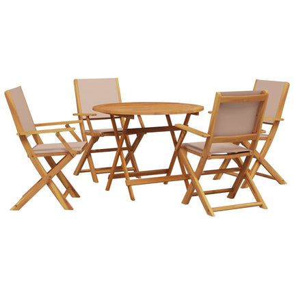 Matgrupp för trädgården 5 delar taupe tyg och massivt trä