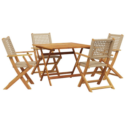 Matgrupp för trädgården 5 delar beige konstrotting/massivt trä