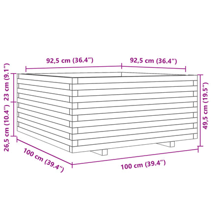 Odlingslåda vaxbrun 100x100x49,5 cm massiv furu