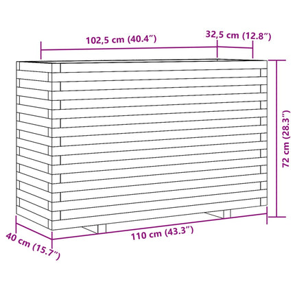 Odlingslåda vaxbrun 110x40x72 cm massiv furu