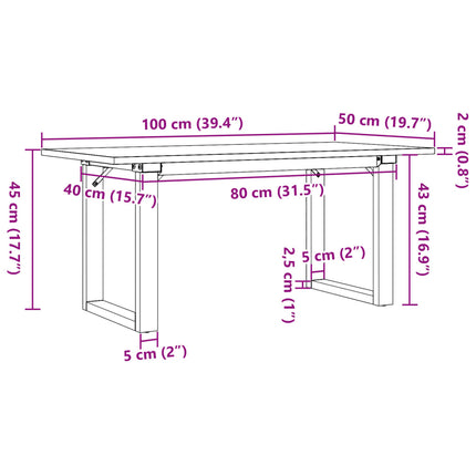 Soffbord O-ram 100x50x45 cm massiv furu och stål