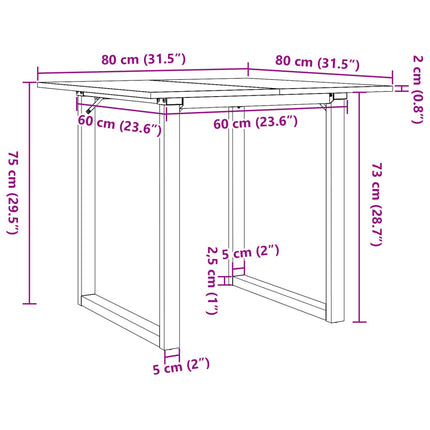 Matbord O-ram 80x80x75 cm massiv furu och stål