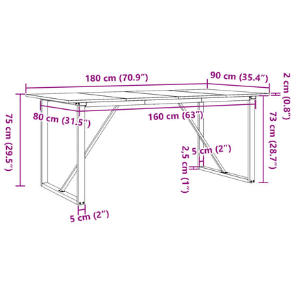 Matbord O-ram 180x90x75 cm massiv furu och stål