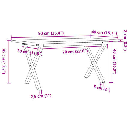 Soffbord X-ram 90x40x45 cm massiv furu och stål