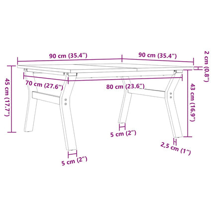 Soffbord Y-ram 90x90x45 cm massiv furu och stål