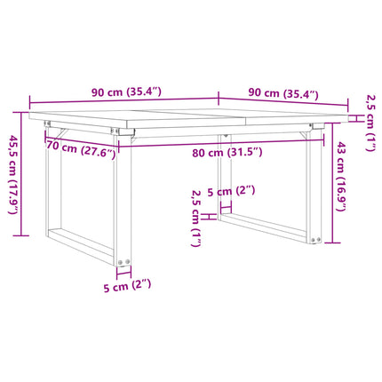 Soffbord O-ram 90x90x45,5 cm massiv furu och stål